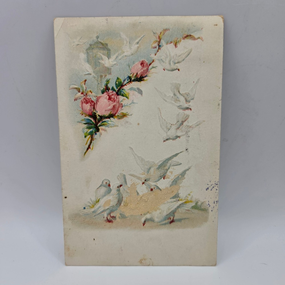 Antique Postcard Doves and‎ Roses Embossed Germany 1908 Traverse City Michigan